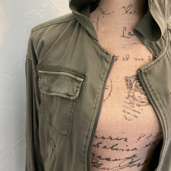 Anthropologie cargo jacket Marrakech olive green military army utility zip hood - Picture 4 of 11